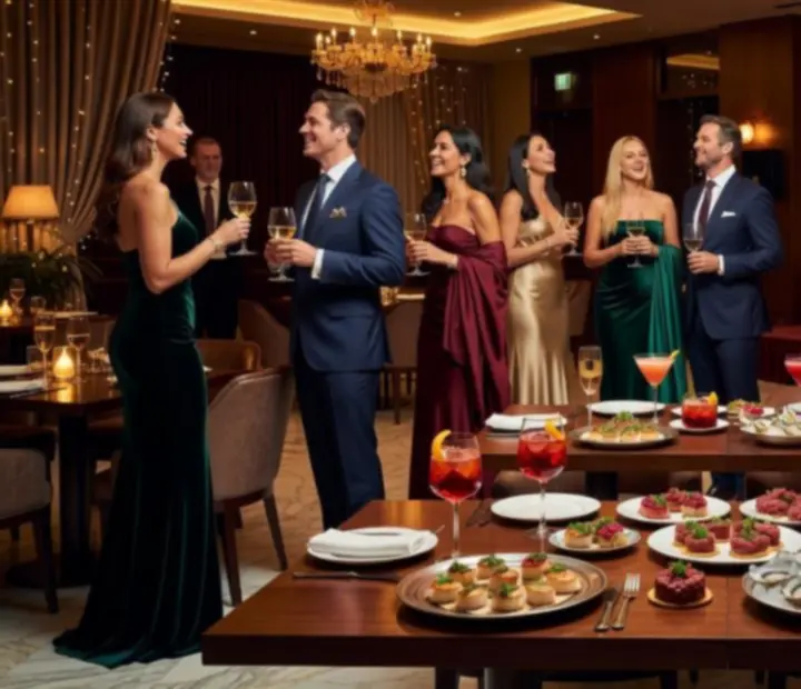 Goście bawiący się podczas eleganckiej imprezy w restauracji z kasynową atmosferą