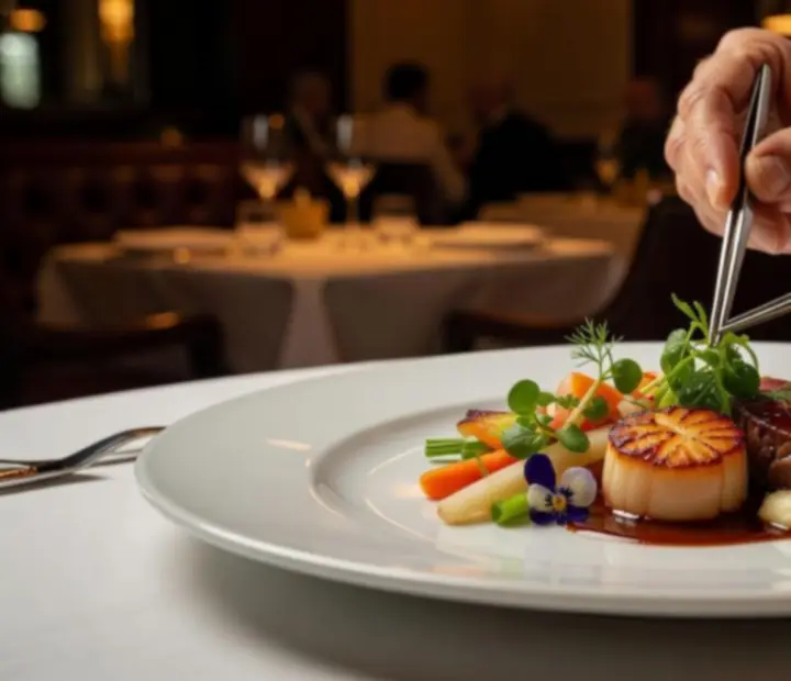 Autorskie danie Szefa Kuchni restauracji Kravinostrefa w eleganckiej kompozycji na talerzu.