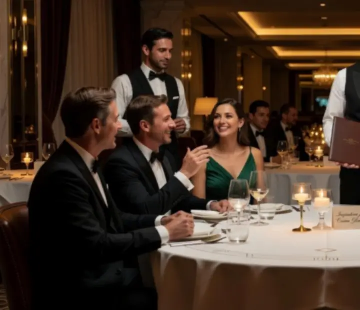 Goście podczas eleganckiej kolacji w strefie VIP restauracji Kravinostrefa